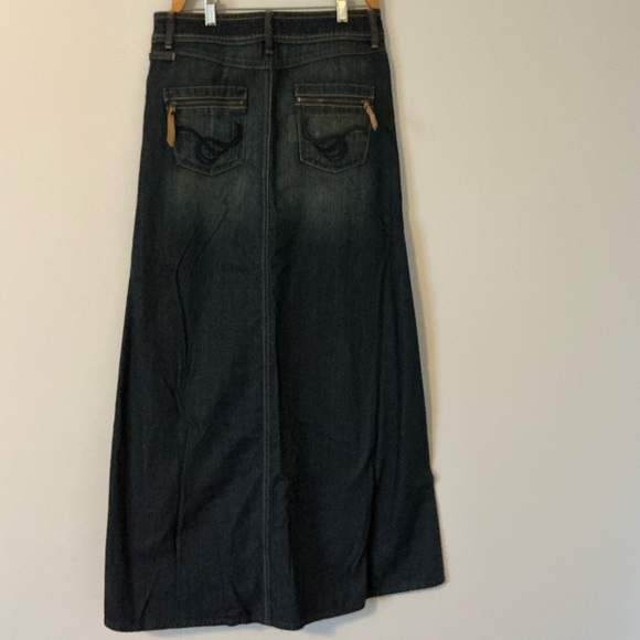 Y2K -MANGO MNG JEANS Skirt Dark Blue Vintage Denim Maxi modest- no slit - Picture 2 of 11